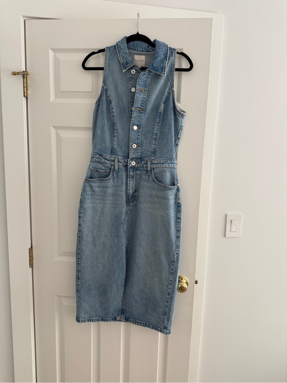 Favorite Daughter The Halter City Denim Midi-Dress, a sleeveless, button-front